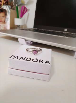Anillo Pandora Corazón Rosa Plata