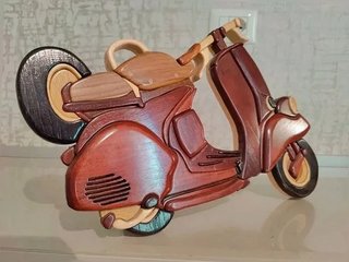 Quadretto 3D Vespa Legno Intarsiato Artigianale