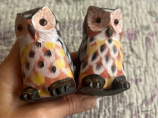 Set di 2 gufi in legno