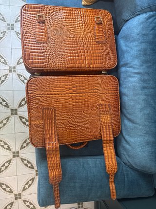 Maleta Vintage Leclerc Piel Marrón/Naranja
