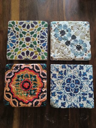 4 Azulejos Decorativos Pintados a Mano