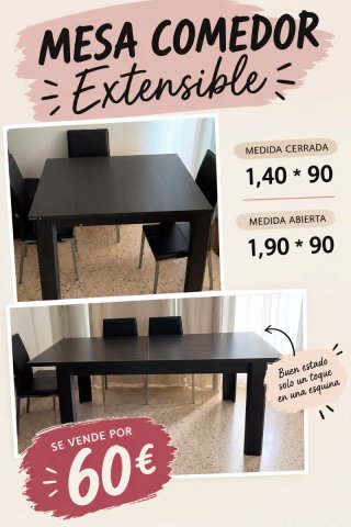 Mesa Comedor Extensible Madera laminada Negra