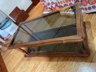 Mesa de Salón de Madera y Cristal