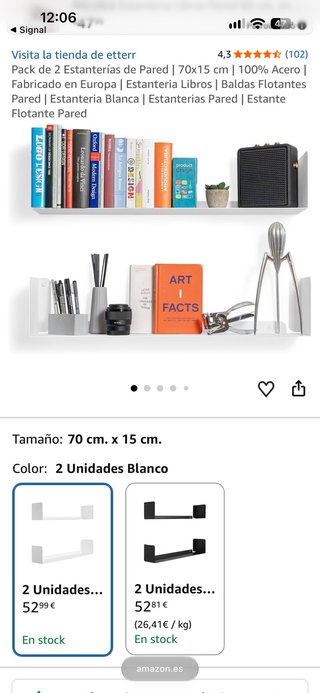 Estantería etter 70x15 cm Metal Blanca