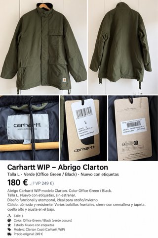 Abrigo Carhartt WIP Clarton Verde Talla L