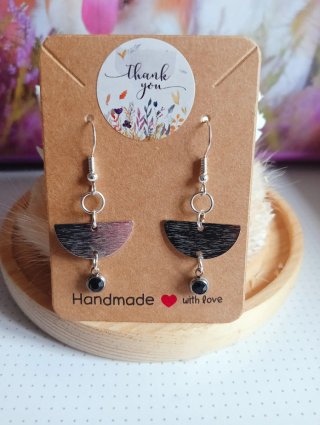 Pendientes media luna con brillante negro