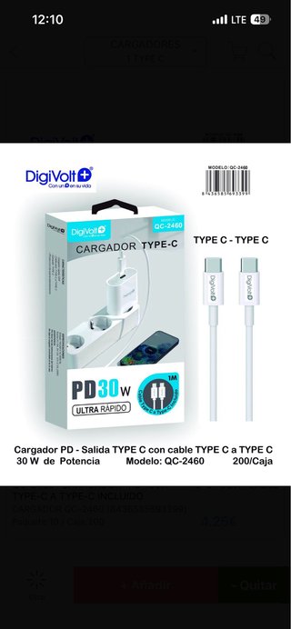 Cargador con cable tipo C ultrarapido