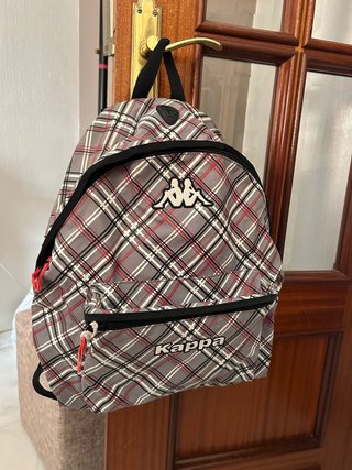 Mochila Kappa Cuadros Gris y Rojo