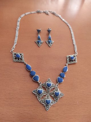Conjunto Collar y Pendientes Corazón Azul