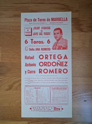 Cartel Toros Marbella 1968