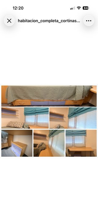 Habitación completa de madera con cortinas