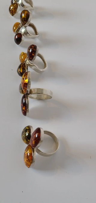 Anillos Ámbar y Plata Ajustables