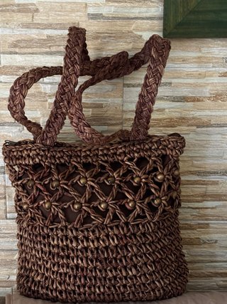 Borsa tote uncinetto rafia marrone