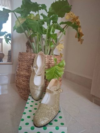 Zapatos de baile dorados con purpurina