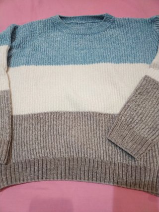 Jersey terciopelo rayas azul, blanco y gris