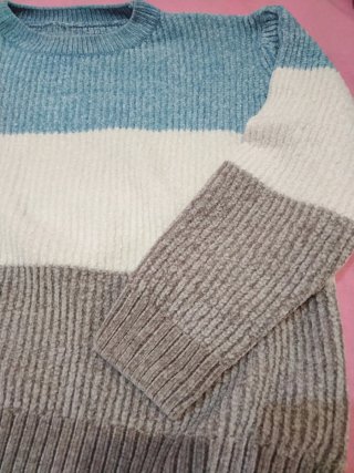 Jersey terciopelo rayas azul, blanco y gris