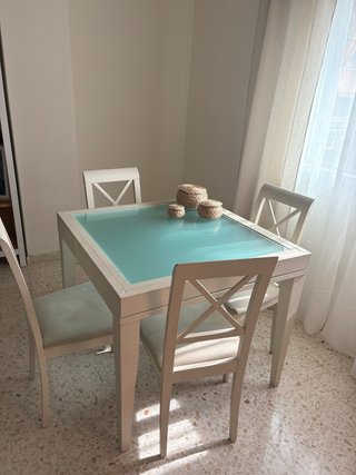 Conjunto de mesa extensible y 4 sillas Blanco