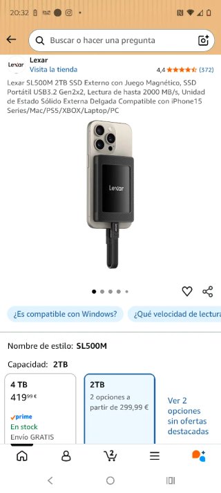 Disco SSD Portátil Lexar SL500 2TB USB 3.2 Nuevo