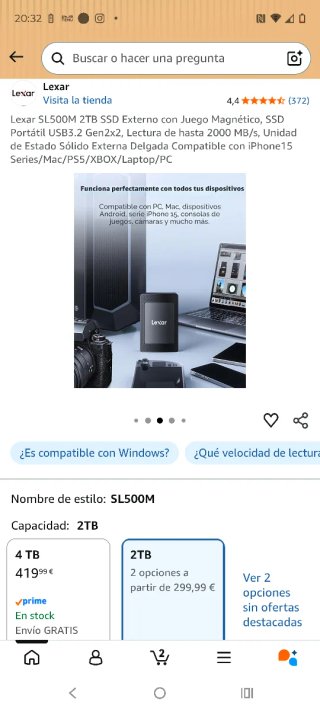 Disco SSD Portátil Lexar SL500 2TB USB 3.2 Nuevo