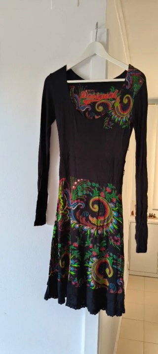 Vestido Desigual Negro Multicolor