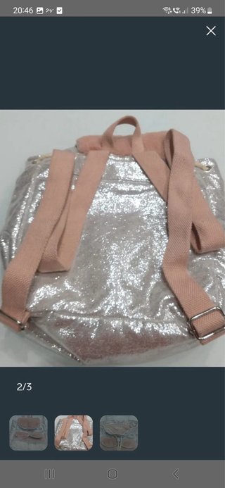 Mochila brillos peluche rosa y plata