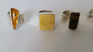 Anillos de ámbar y plata ajustables