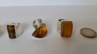 Anillos de ámbar y plata ajustables