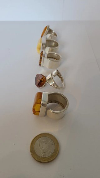 Anillos de ámbar y plata ajustables