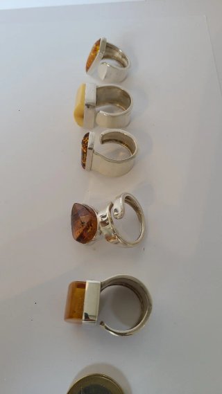 Anillos de ámbar y plata ajustables