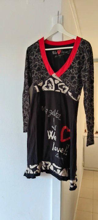 Vestido Desigual Talla Única Negro y Rojo