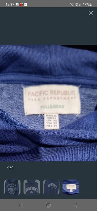 Sudadera Pull and Bear Newport City Azul Talla XS