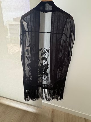 Chaleco Kaftan Largo Bordado Negro