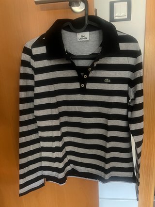 Polo Lacoste Rayas Negro y Gris