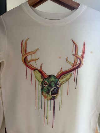 Sudadera Blanca Estampado Ciervo Talla M