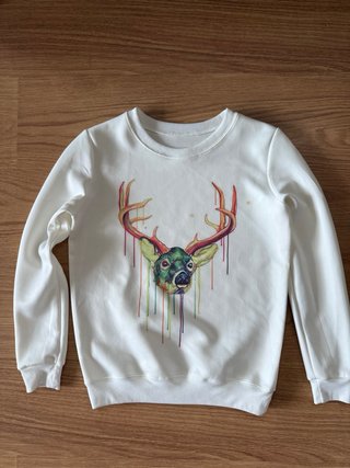 Sudadera Blanca Estampado Ciervo Talla M