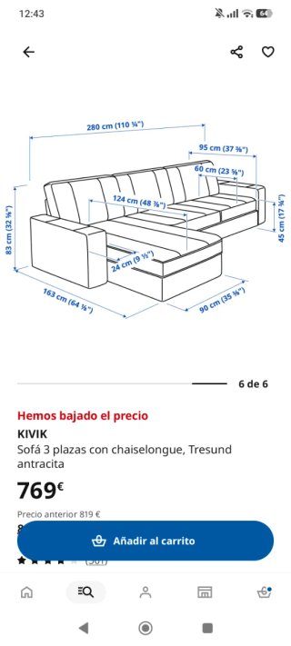 Sofá Kivik 3 plazas con chaiselongue