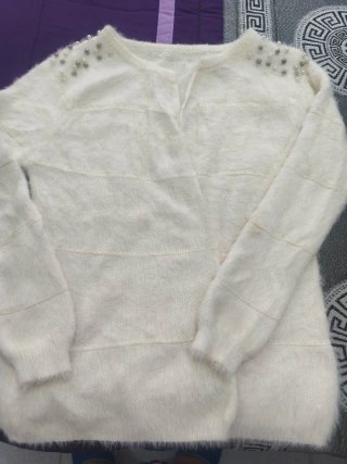 Chaqueta Blanca Efecto Angora con Perlas