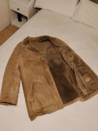 Abrigo shearling vintage auténtico de piel y lana