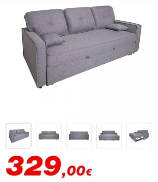 Sofá cama gris de tela