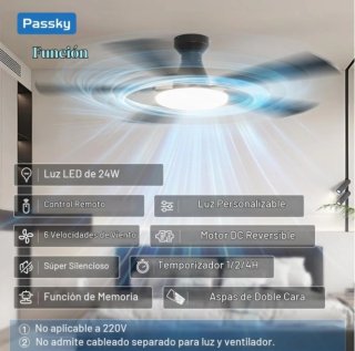 Ventilador de Techo con Luz y Mando Passky
