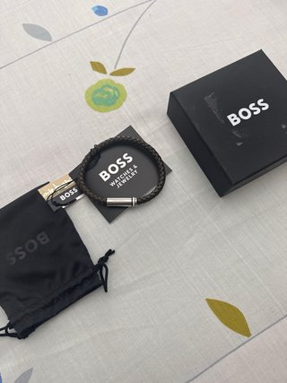 Pulsera BOSS Hombre Cuero Trenzado Plata