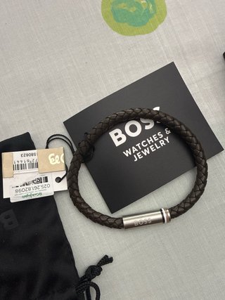 Pulsera BOSS Hombre Cuero Trenzado Plata
