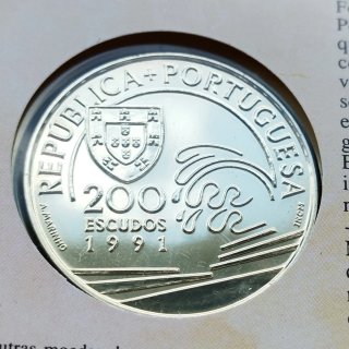 Set Colón y Portugal 1991, 200 escudos plata 0.925