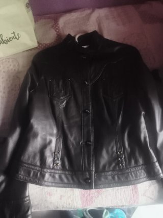 Cazadora Piel Mujer Negra Corta 42/43 ctm ,forrada