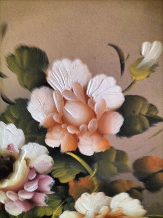 OLEO SOBRE TABLA - BODEGON FLORAL  F. CASTILLO