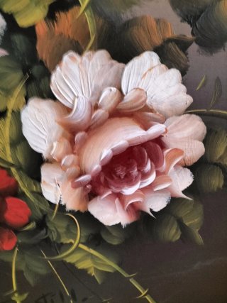 OLEO SOBRE TABLA - BODEGON FLORAL  F. CASTILLO
