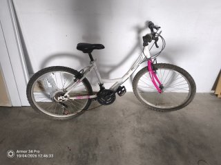 Bicicleta blanca y rosa