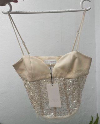 Top Zara Lentejuelas Beige/Dorado