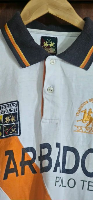 Polo La Martina Barbados Blanco y Naranja XXL