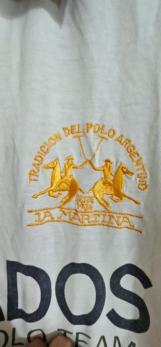 Polo La Martina Barbados Blanco y Naranja XXL